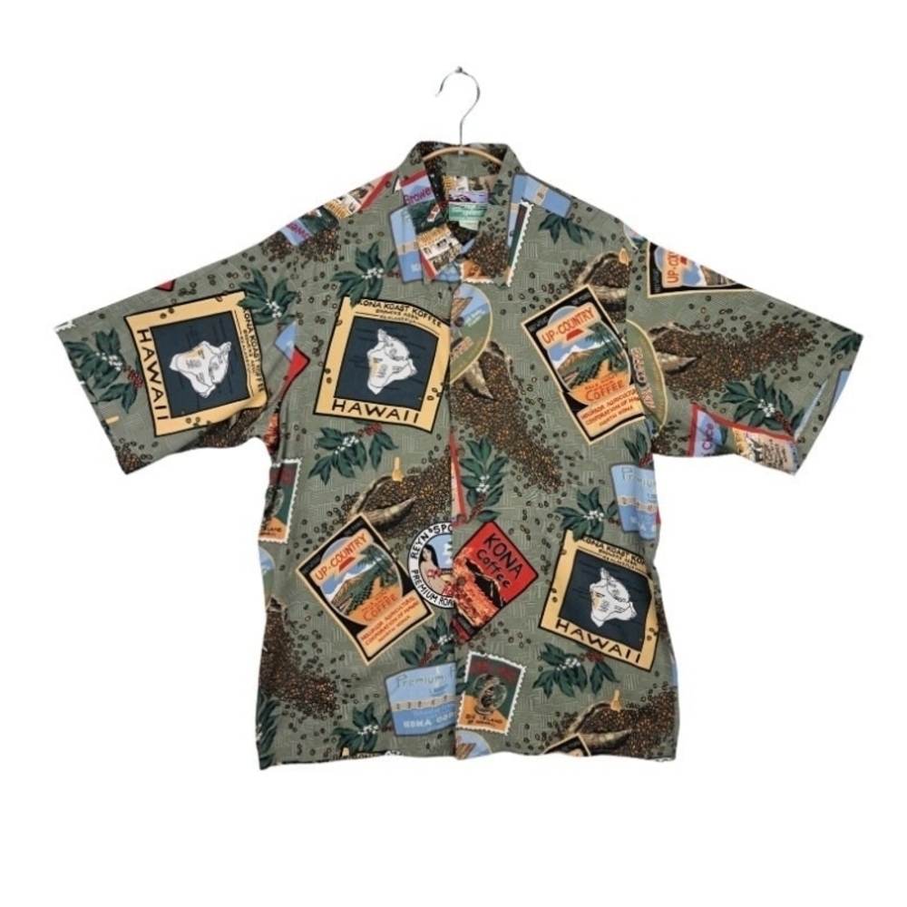 Vntg Reyn Spooner Men's M 90's Y2k Kona Coffee Hawaiian Aloha All Over Print - Picture 2 of 14